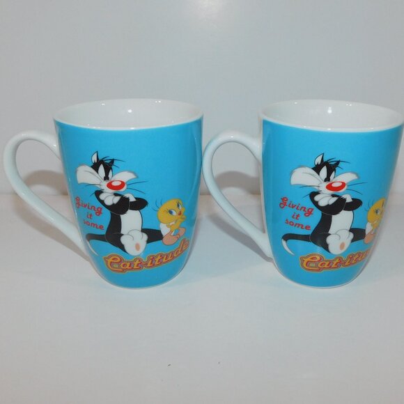 Set 2 Looney Tunes Sylvester Cat Tweety Bird Cat-itude Mugs Paladone Warner Bros - Picture 1 of 7